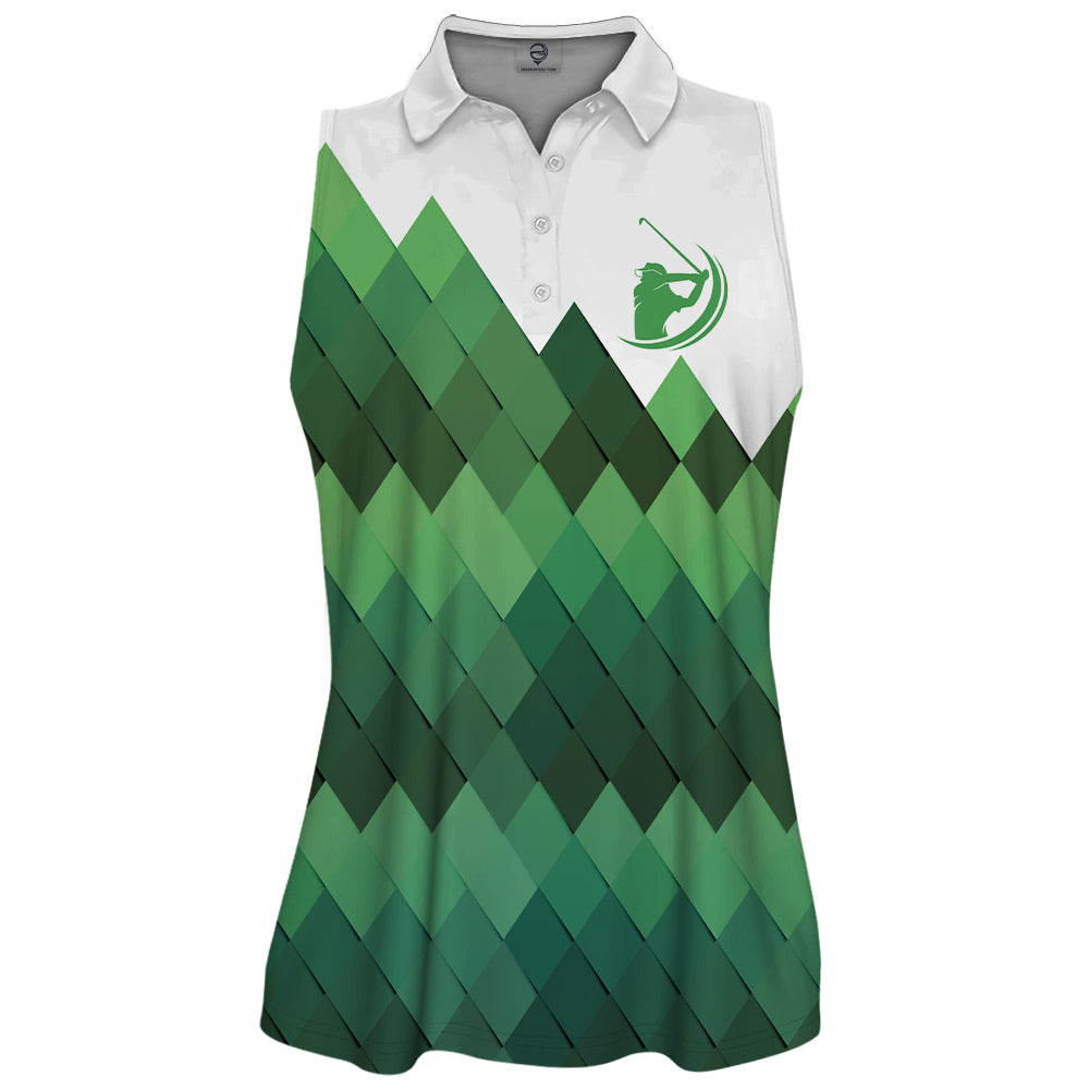 Golf Pattern Green Sleeveless & Zipper Polo Shirt For Woman SO1015