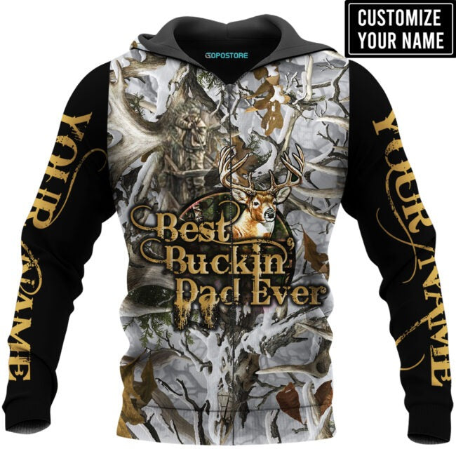 Personalized Best Buckin’ Dad Ever 3D All Over Printed Shirts For Father Day, Dad Hunting 3D Hoodie, Gift For Dad Hunter TO0125