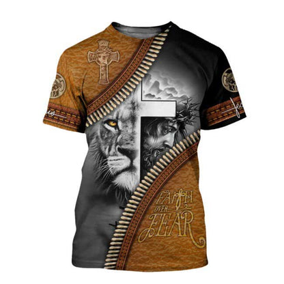 Faith Over Fear 3D All Over Printed Hoodie, Sublimation Jesus Lion Shirt, American Jesus 3D Tee Shirts TO0239