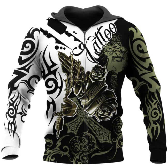 Love Tattoo And Jesus 3D All Over Printed Shirts, Tattoo 3D Hoodie, Sublimation Tattoo Tshirt TO0242