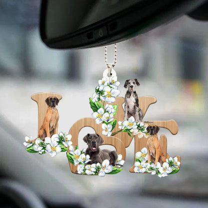 Vehicle Ornament Great Dane Love Flowers Dog Lover Car Hanging Ornament OO0876