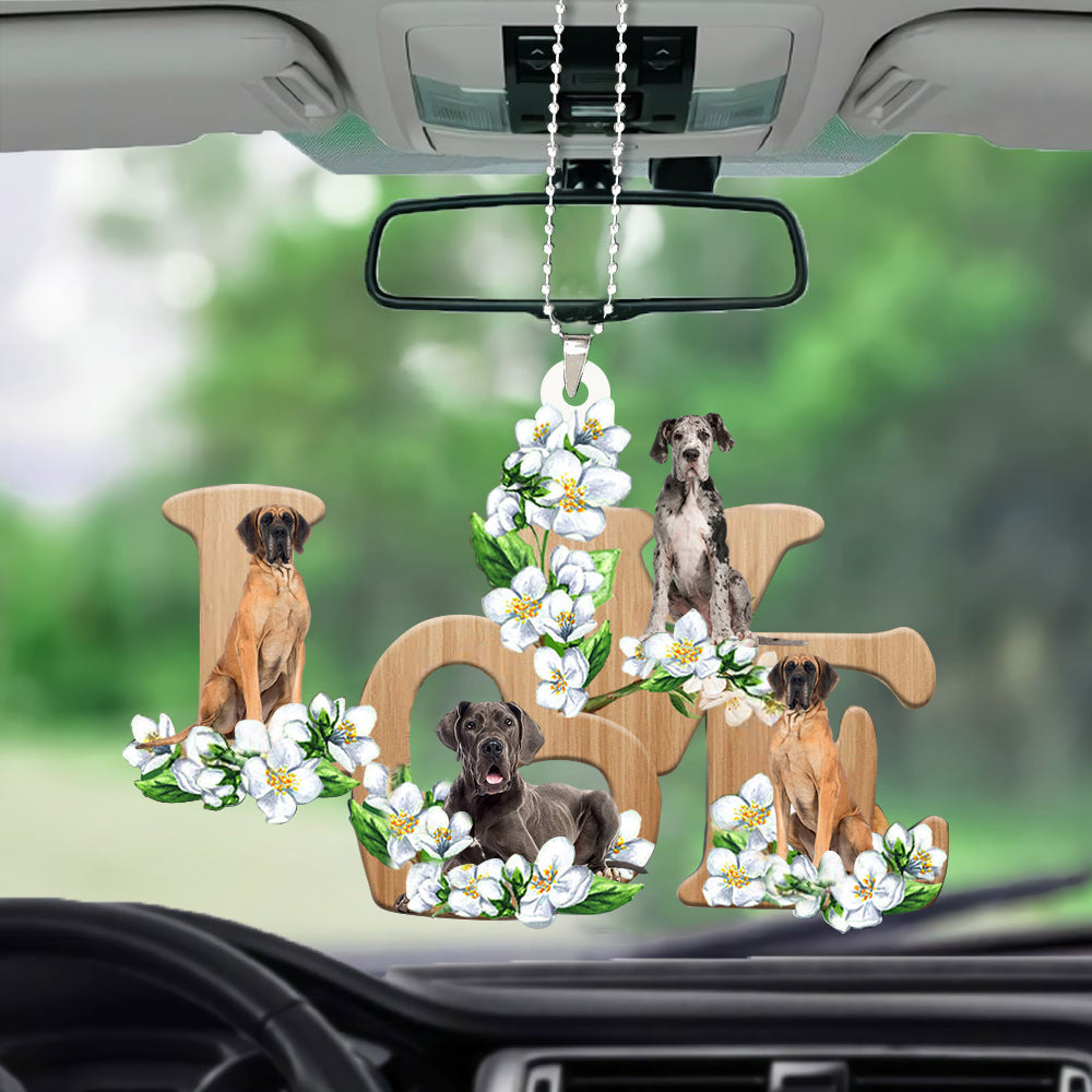 Vehicle Ornament Great Dane Love Flowers Dog Lover Car Hanging Ornament OO0876