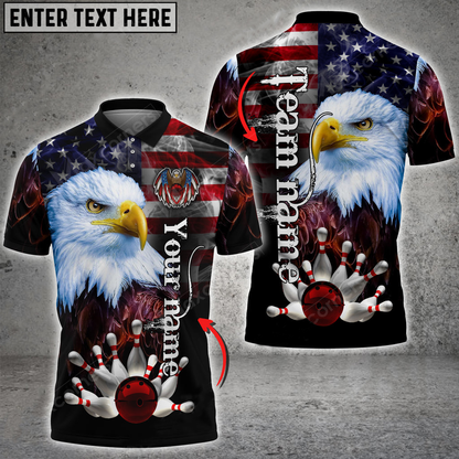 Lasfour Bowling And Pins USA Eagle Customized Name And Team Name 3D Shirt, Idea Gift for Bowling Players SO1143