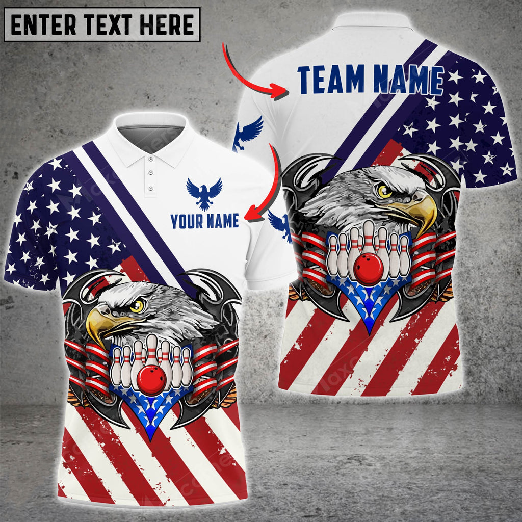 Lasfour Bowling And Pins USA Eagle Customized Name And Team Name 3D Shirt, Idea Gift for Bowling Players SO1143