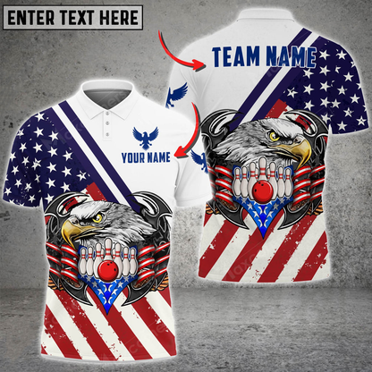 Lasfour Bowling And Pins USA Eagle Customized Name And Team Name 3D Shirt, Idea Gift for Bowling Players SO1143