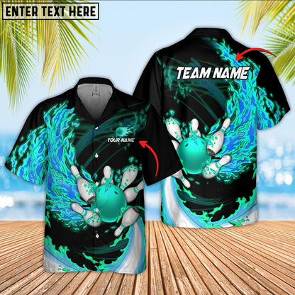 Breath Of Fire Bowling And Pins Multicolor Option Customized Name Hawaiian Shirt, Gift for Bowling Lovers HO5663