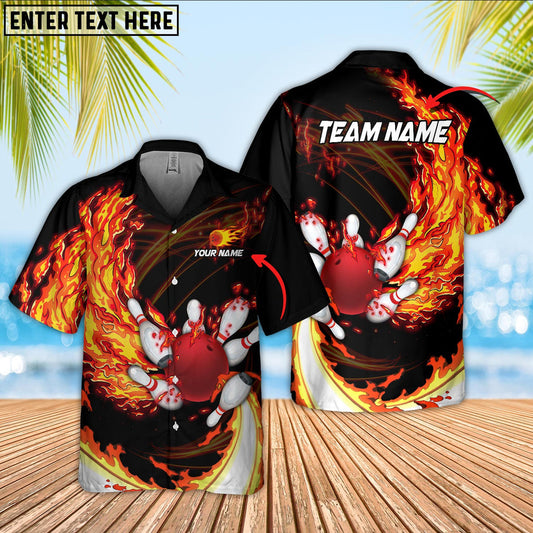 Breath Of Fire Bowling And Pins Multicolor Option Customized Name Hawaiian Shirt, Gift for Bowling Lovers HO5663