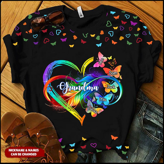 Personalized Grandma Mom Heart Infinity Butterfly Mother's Day Best Gift T-shirt SO1541