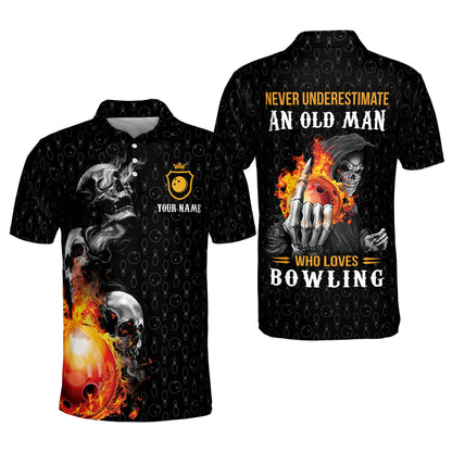 Bowling Skull Never Underestimate An Old Man Who Loves Bowling Personalized Name 3D Hawaiian Shirt HO3160