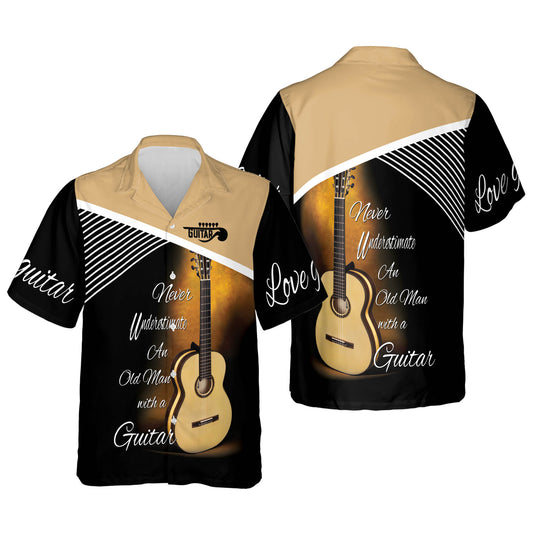 Old Man With Guitar 3d Hawaiian Shirt, Love Guitar Hawaiian Shirt, Men's Guitarist Hawaii Shirt HO3602