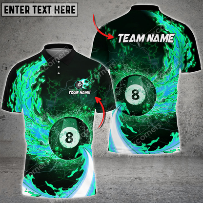 8Ball Breath Of Fire Billiards Personalized Name, Team Name 3D Polo Shirt, Gift for Billiard Players BIO0023