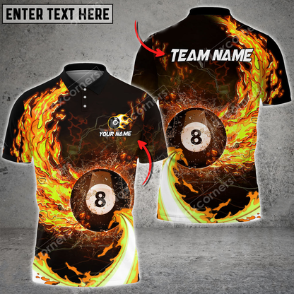 8Ball Breath Of Fire Billiards Personalized Name, Team Name 3D Polo Shirt, Gift for Billiard Players BIO0023