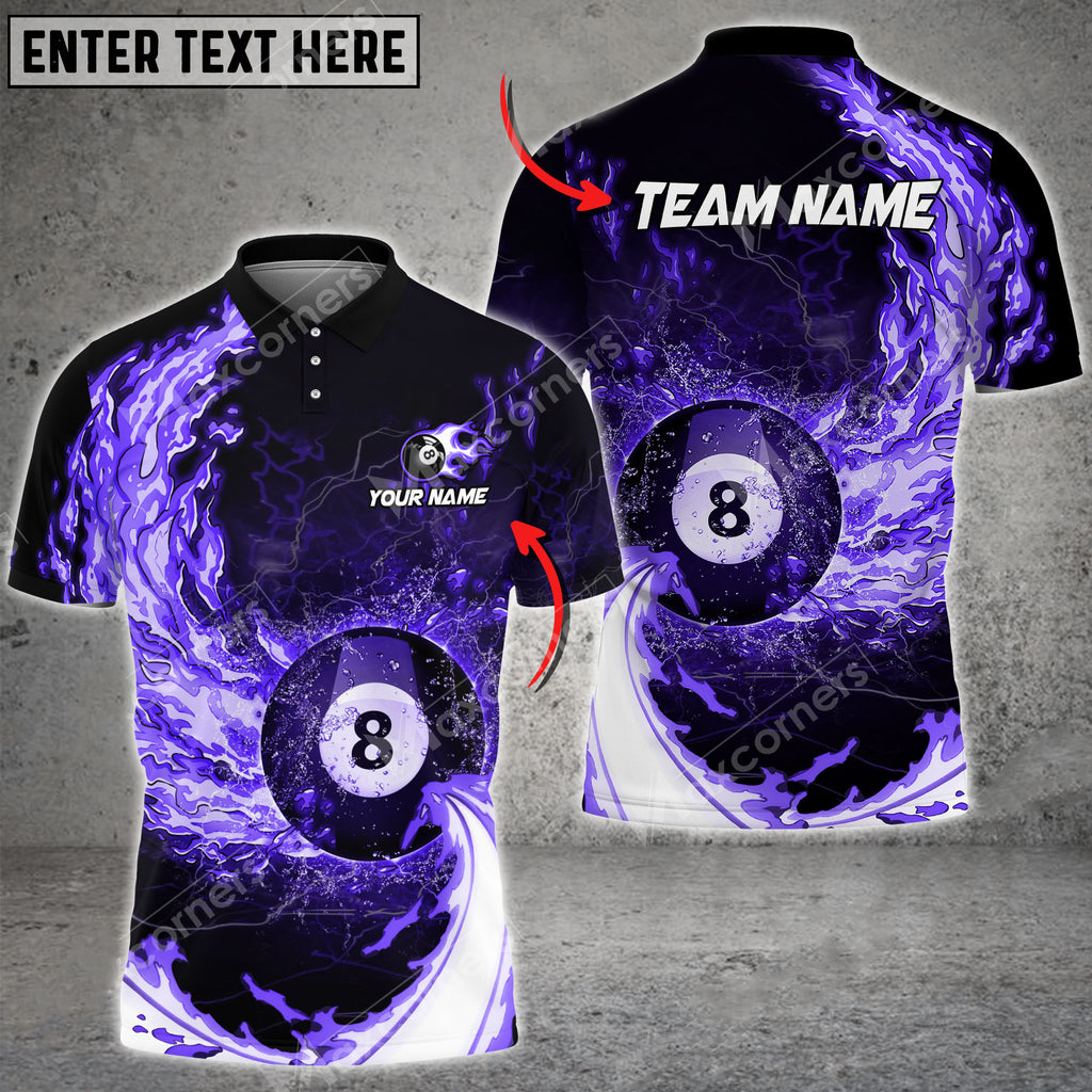 8Ball Breath Of Fire Billiards Personalized Name, Team Name 3D Polo Shirt, Gift for Billiard Players BIO0023