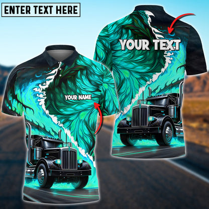 Truck Flame Wings Pattern Multicolor Personalized Name 3D Polo Shirt For Truck Driver TO3510