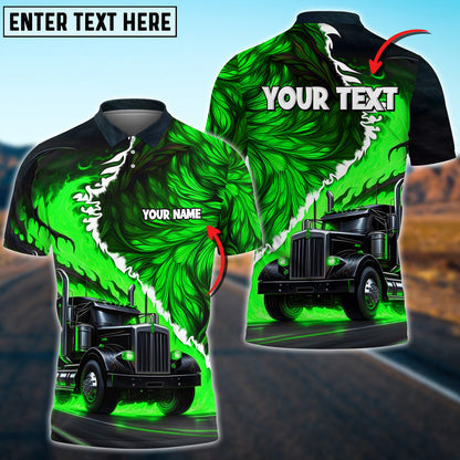 Truck Flame Wings Pattern Multicolor Personalized Name 3D Polo Shirt For Truck Driver TO3510