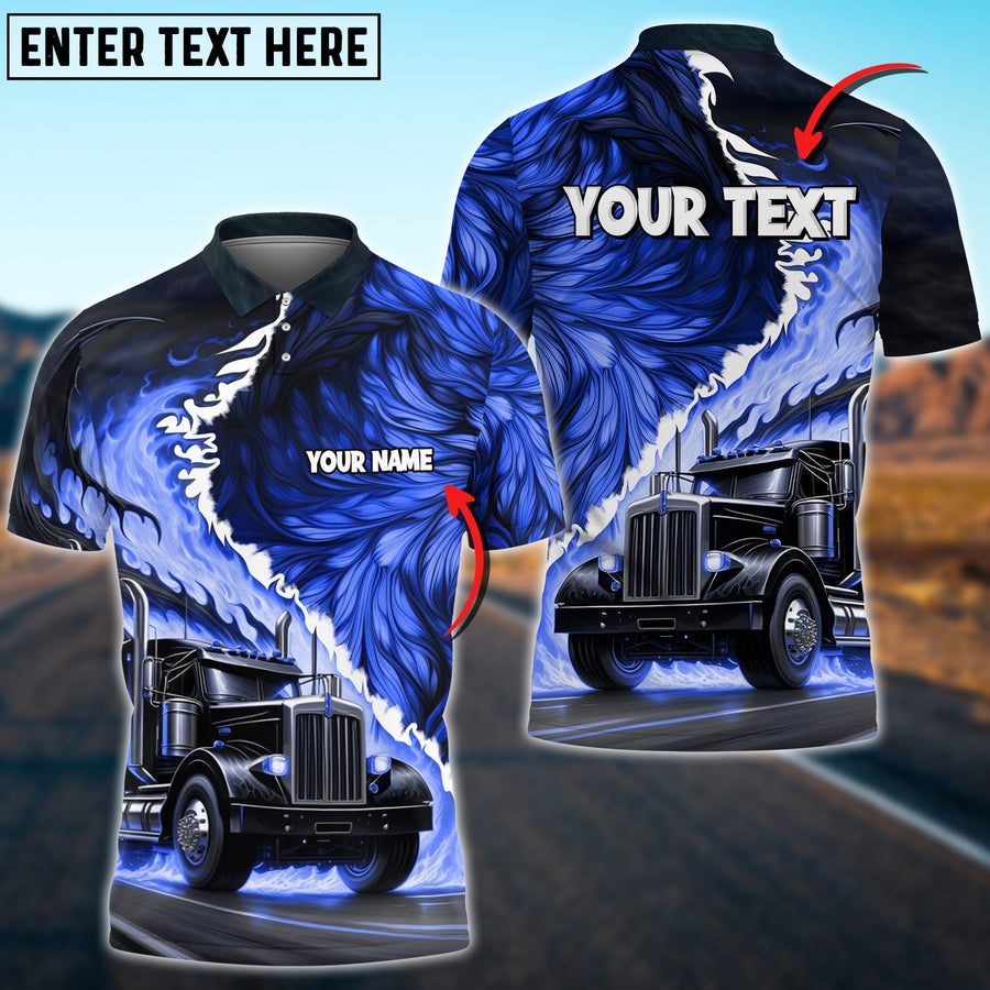 Truck Flame Wings Pattern Multicolor Personalized Name 3D Polo Shirt For Truck Driver TO3510