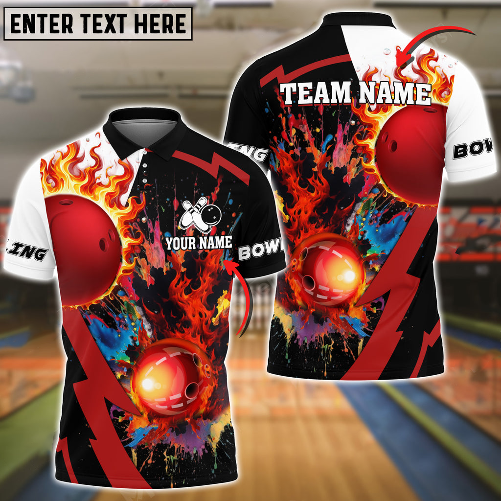 Bowling Ball & Pins Crush Them All Multicolor Option Customized Name 3D Polo Shirt SO1093