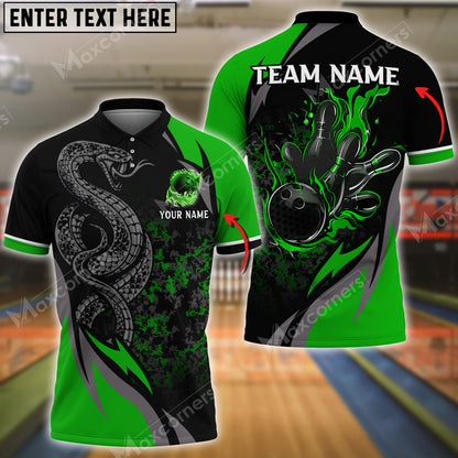 Bowling Ball And Pins Snake Multicolor Option Customized Name, Team Name 3D Polo Shirt, Gift for Bowler, Snake Polo Shirt BO0411