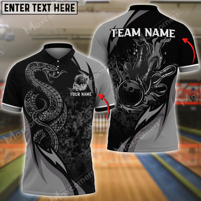 Bowling Ball And Pins Snake Multicolor Option Customized Name, Team Name 3D Polo Shirt, Gift for Bowler, Snake Polo Shirt BO0411