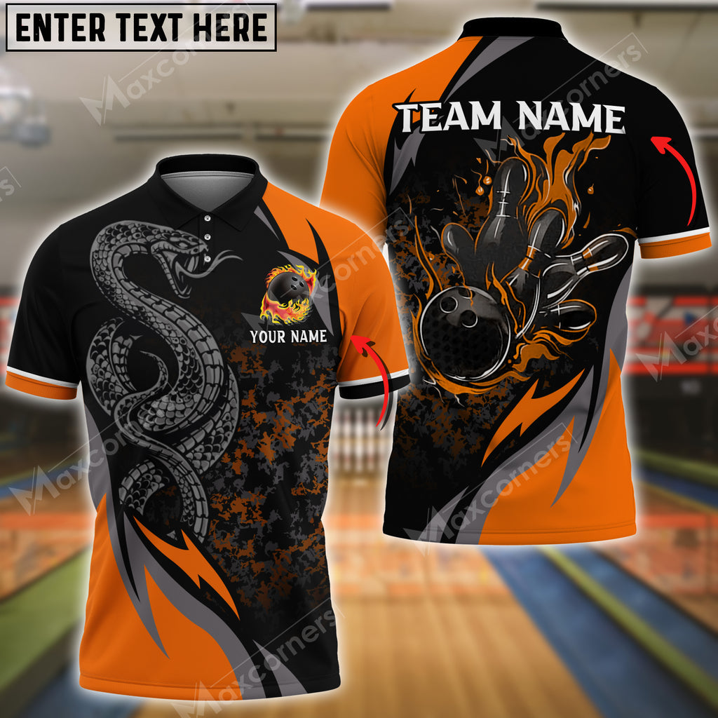 Bowling Ball And Pins Snake Multicolor Option Customized Name, Team Name 3D Polo Shirt, Gift for Bowler, Snake Polo Shirt BO0411