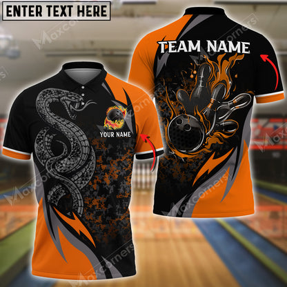 Bowling Ball And Pins Snake Multicolor Option Customized Name, Team Name 3D Polo Shirt, Gift for Bowler, Snake Polo Shirt BO0411