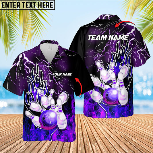 Bowling Thunder And Fire Pro Multicolor Option Customized Name Hawaiian Shirt, Idea Gift for Bowling Team HO5656