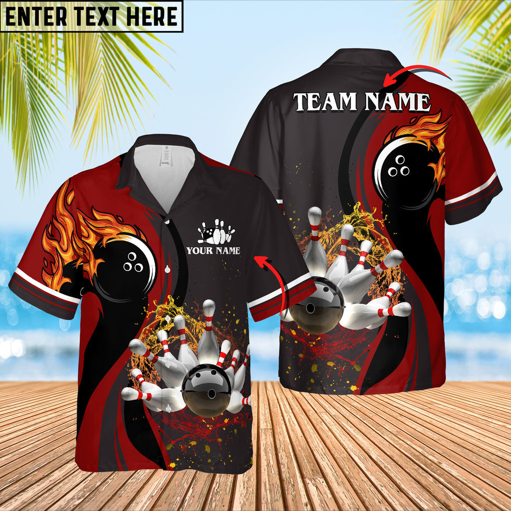 Bowling And Pins Water Flow Multicolor Option Customized Name Team Hawaiian Shirt HO5660