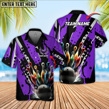 Bowling Ball And Pins Eagle Wings Multicolor Option Customized Name Hawaiian Shirt HO5662