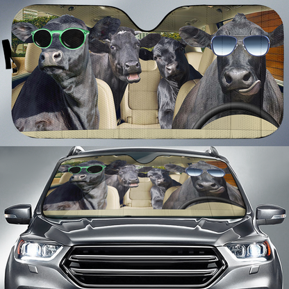 Personalized Name Black Angus Car Sun Shade Windshield, Farm Animal Lover Auto Sunshade SO0375