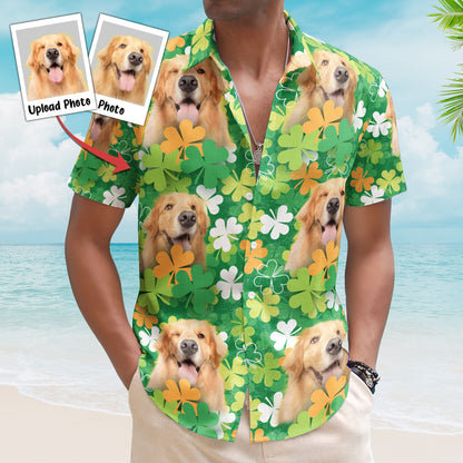 Happy St Patrick Day Together With Pet Photo - Custom Photo Hawaiian Shirts HA0112