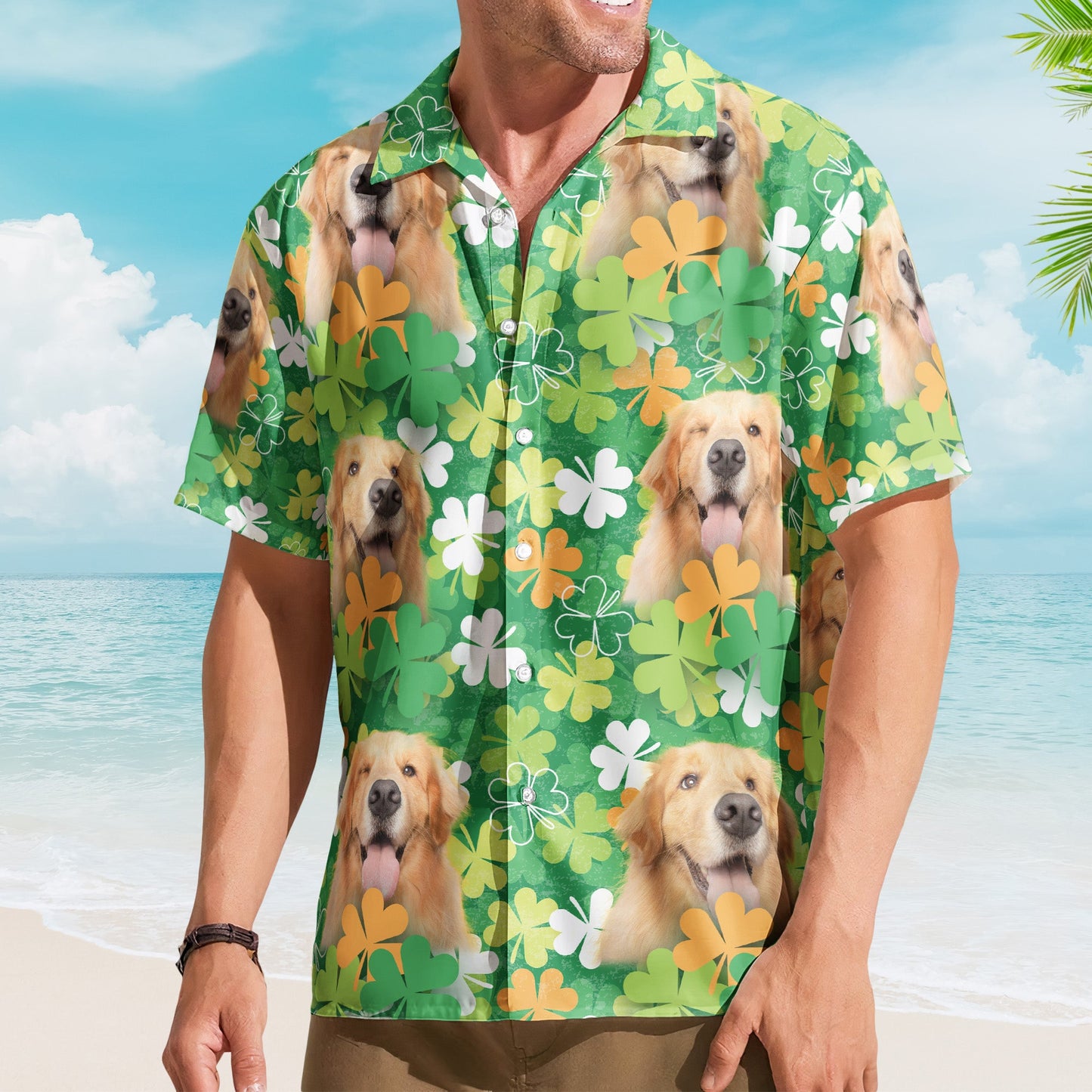 Happy St Patrick Day Together With Pet Photo - Custom Photo Hawaiian Shirts HA0112