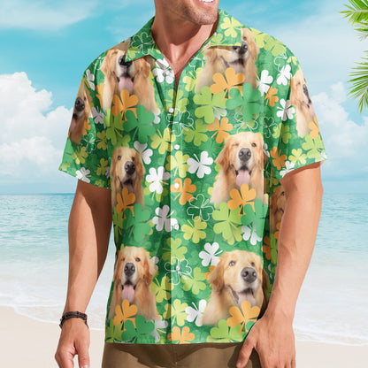 Happy St Patrick Day Together With Pet Photo - Custom Photo Hawaiian Shirts HA0112