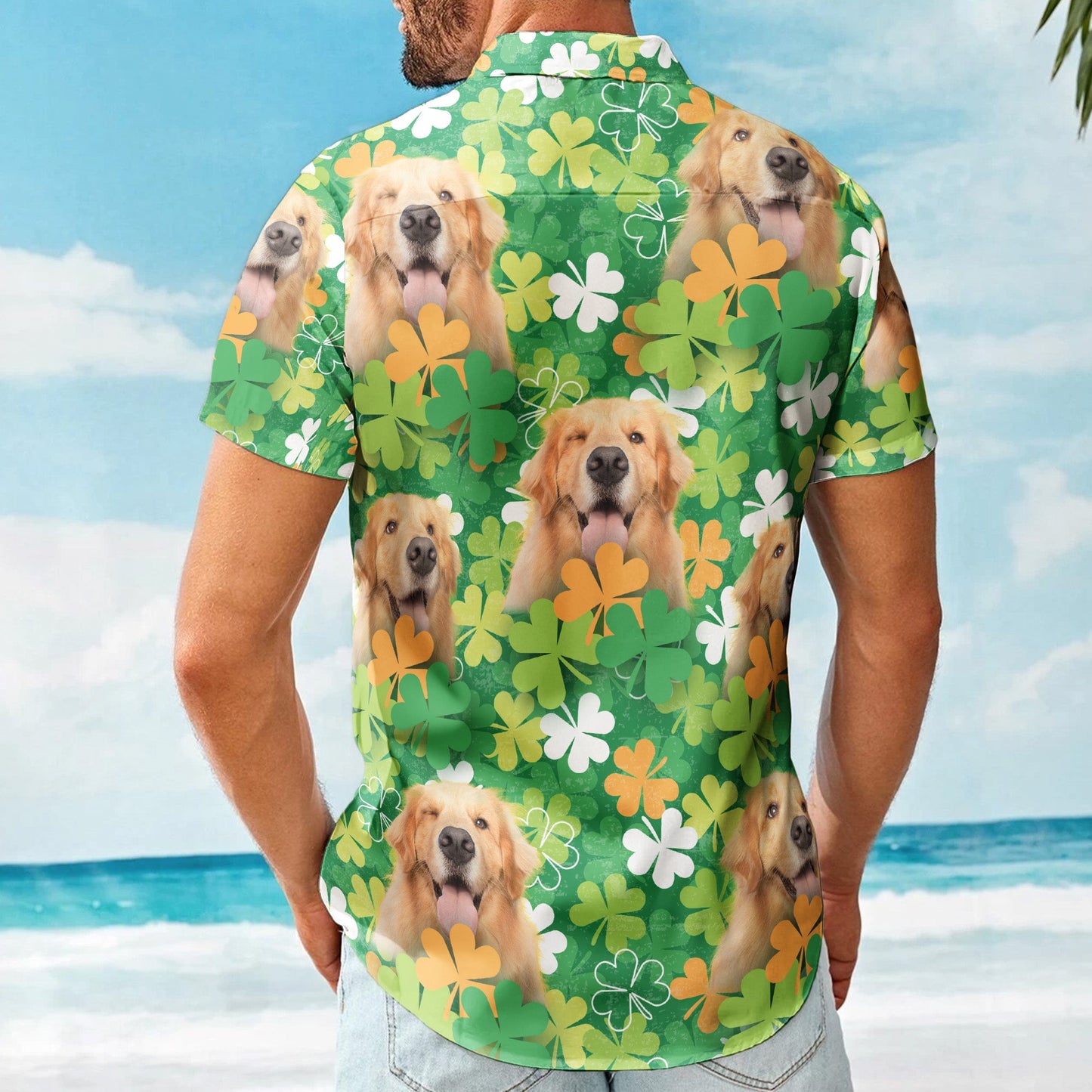 Happy St Patrick Day Together With Pet Photo - Custom Photo Hawaiian Shirts HA0112