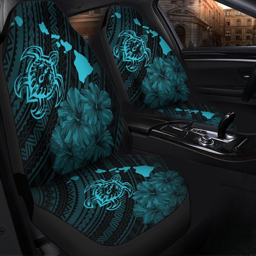 Hawaiian Hibiscus Sea Turtle Swim Polynesian Car Seat Covers Blue SO0340