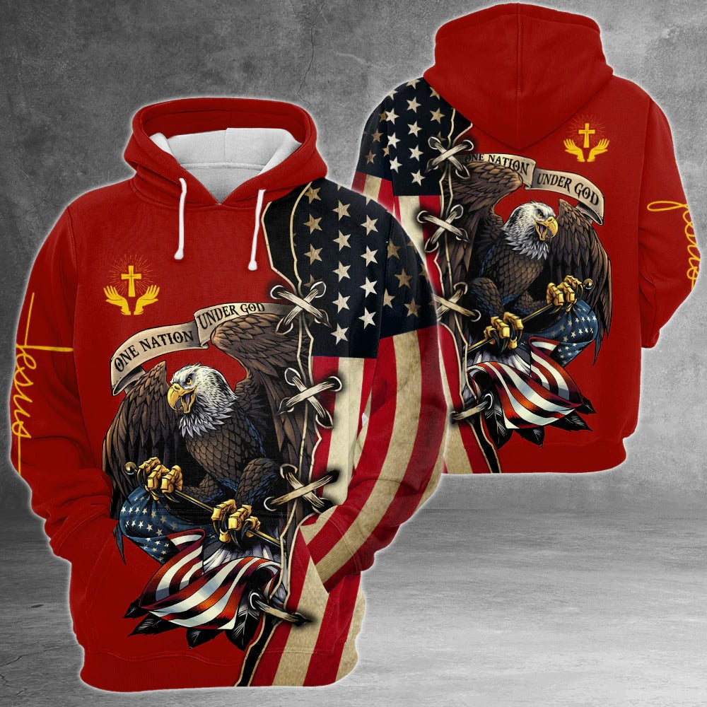 One Nation Under God American Flag Eagle All Over Print Shirt Patriotic 3D Clothing TO0225