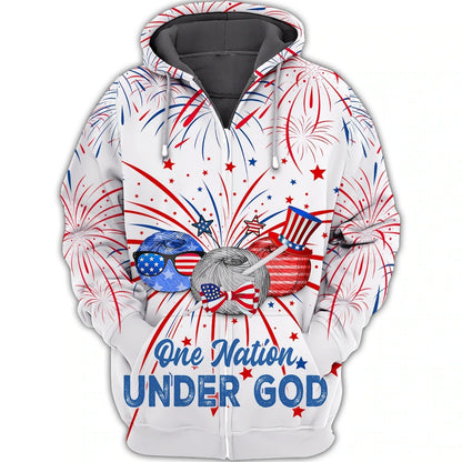 Independence Day Is Coming Crochet One Nation Under God 3D Full Print T Shirt, 3D Hoodie Pride 4Th July Strong American TO0157