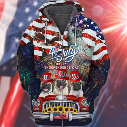 Pug American Hawaiian Shirt - Independence Day Is Coming- 3D Full Print Hoodie Bomber 4Th Of July Tee Shirts TO0159