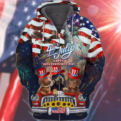 Dachshund American Hawaiian Shirt - Independence Day Is Coming- 3D Full Print Hoodie 4Th July Tshirt TO0158