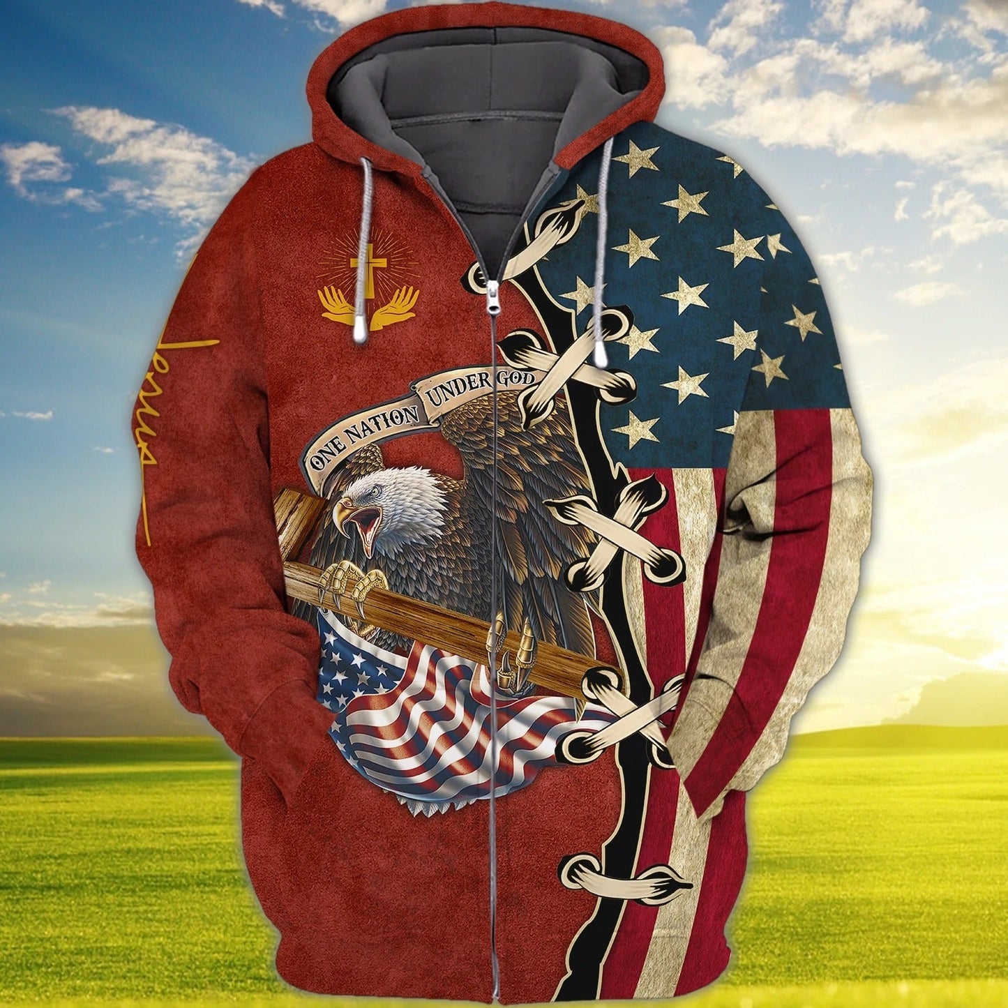 Eagle Us Flag One Nation Under God 3D Hawaiian Shirt, 4Th Of July 3D Bomber Hoodie TO0223