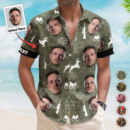 Hunting Camo Tropical Pattern Custom Face Aloha Shirts - Custom Photo Hawaiian Shirts HA0094