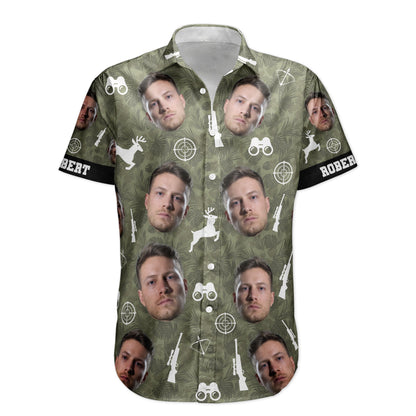 Hunting Camo Tropical Pattern Custom Face Aloha Shirts - Custom Photo Hawaiian Shirts HA0094