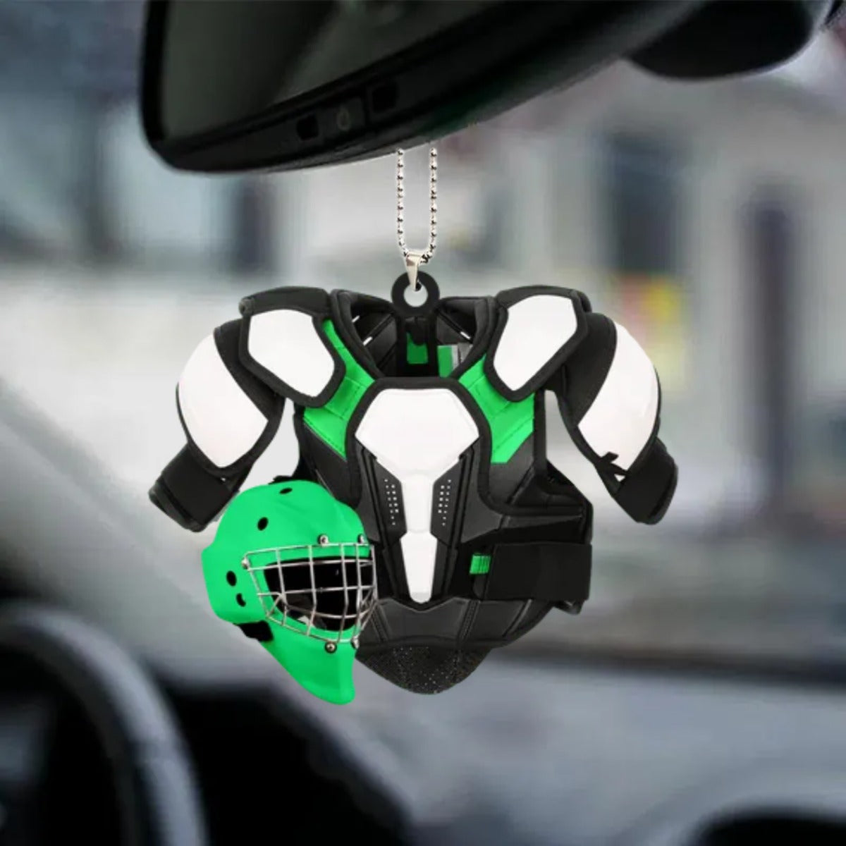 Personalized Hockey Helmet and Shoulder Pads Flat Acrylic Car Hanging Ornament, Hockey Car Ornament OO0141