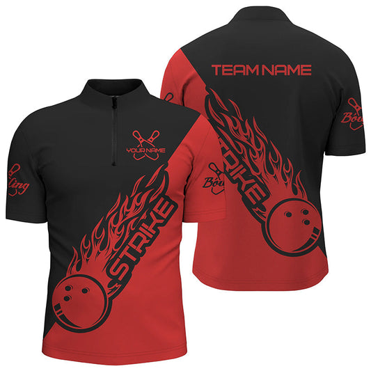 Bowling strike polo Shirt For Men, Custom 3D Bowling Jersey Zipper Bowling Team League Shirt SO0534