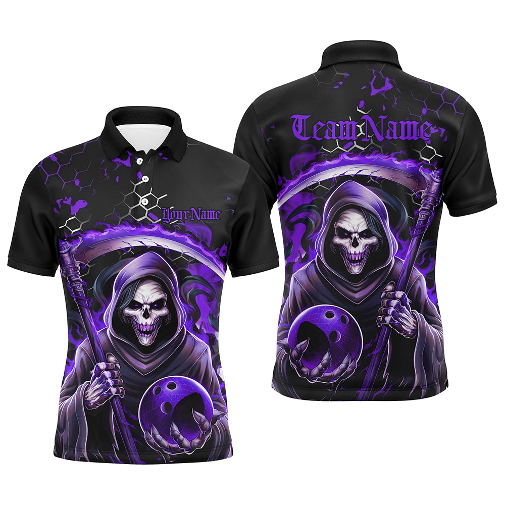 Bowling And Pins Grim Reaper Customized Name, Team Name 3D Polo Shirt For Men BO0425