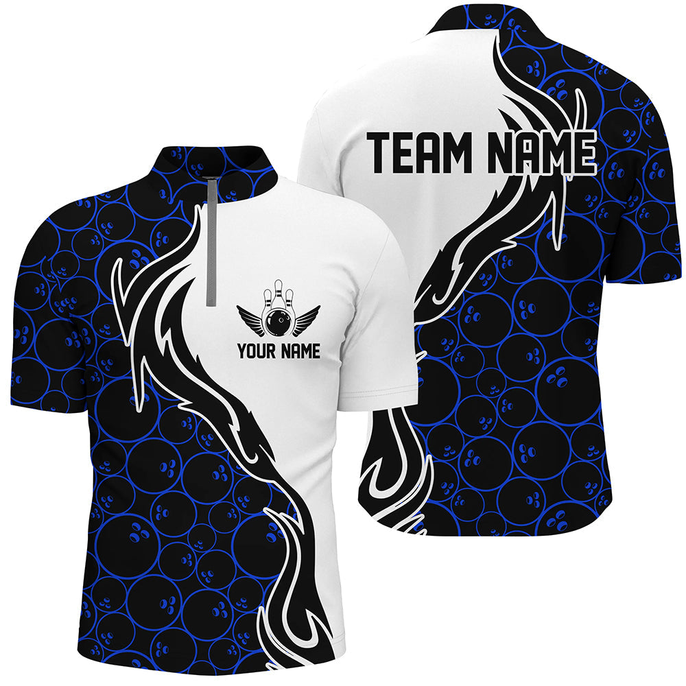 Multi Color Bowling Pattern Custom Men Bowling Quarter Zip Shirts Flame Bowling Team Jerseys Tournament SO0772