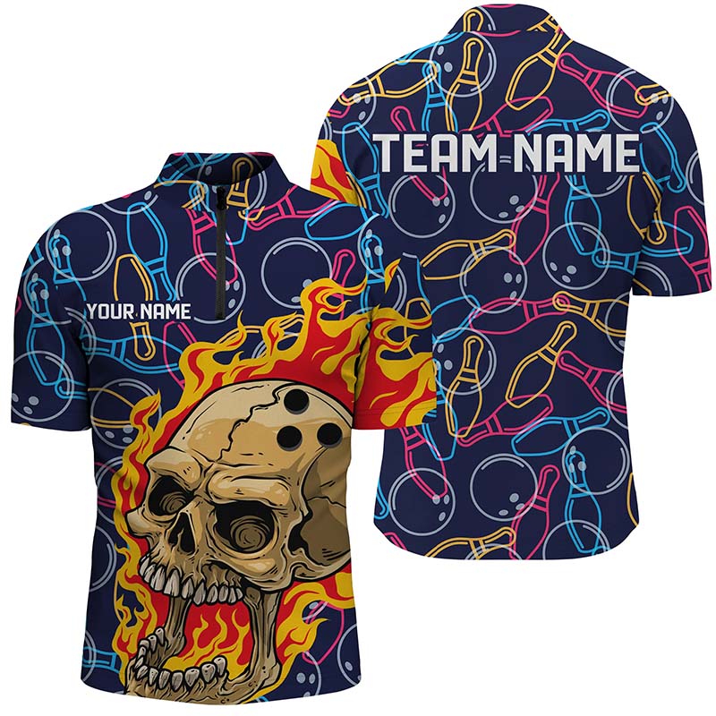 Custom Bowling Neon Pattern Shirts For Men And Women, Skull Bowling Team Shirts Bowling Pin, SO0736