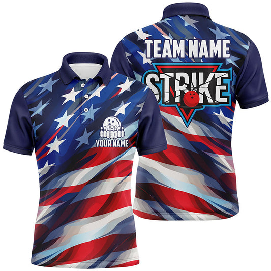 Lasfour American Flag Strike Bowling Customized Name And Team Name 3D Polo Shirt SO0728