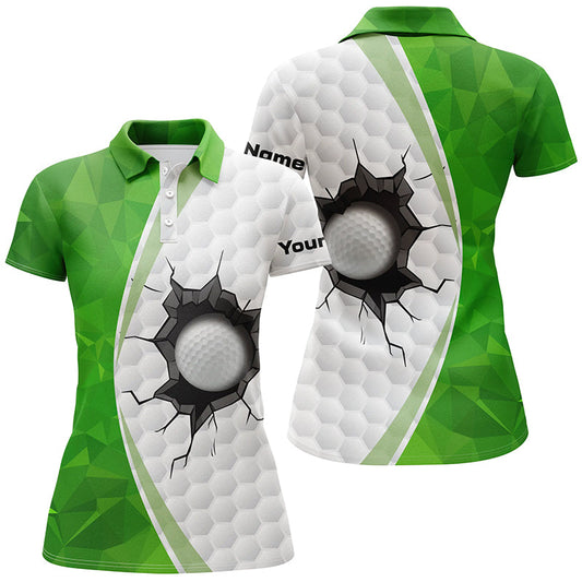 Green White Golf Ball Pattern Womens Golf Polo Shirts Custom Ladies Golf Shirts, Green Golf Tops GO0030