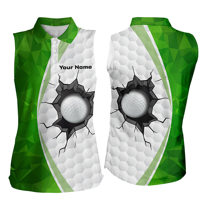 Green White Golf Ball Pattern Womens Golf Polo Shirts Custom Ladies Golf Shirts, Green Golf Tops GO0030