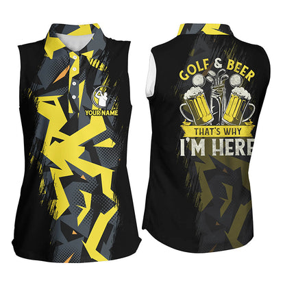 Golf And Beer That's Why I'm Here Custom Yellow Camo Womens Sleeveless Polo Shirt, Ladies Golf Tops GO0034